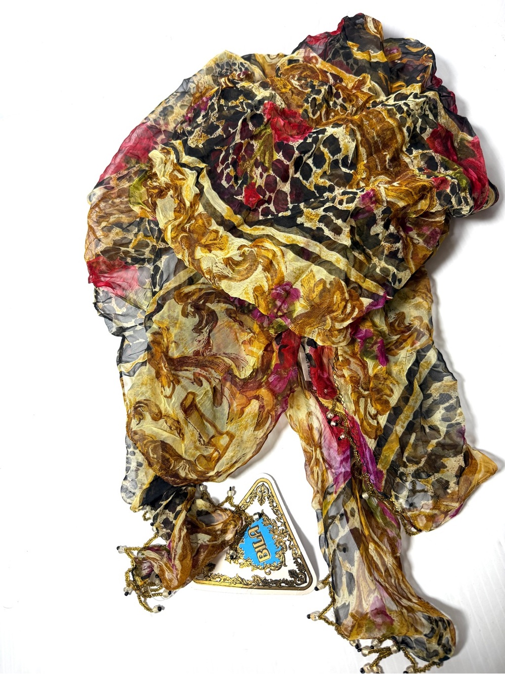 Bila Multicolor Scarf in Gold, Black & Red